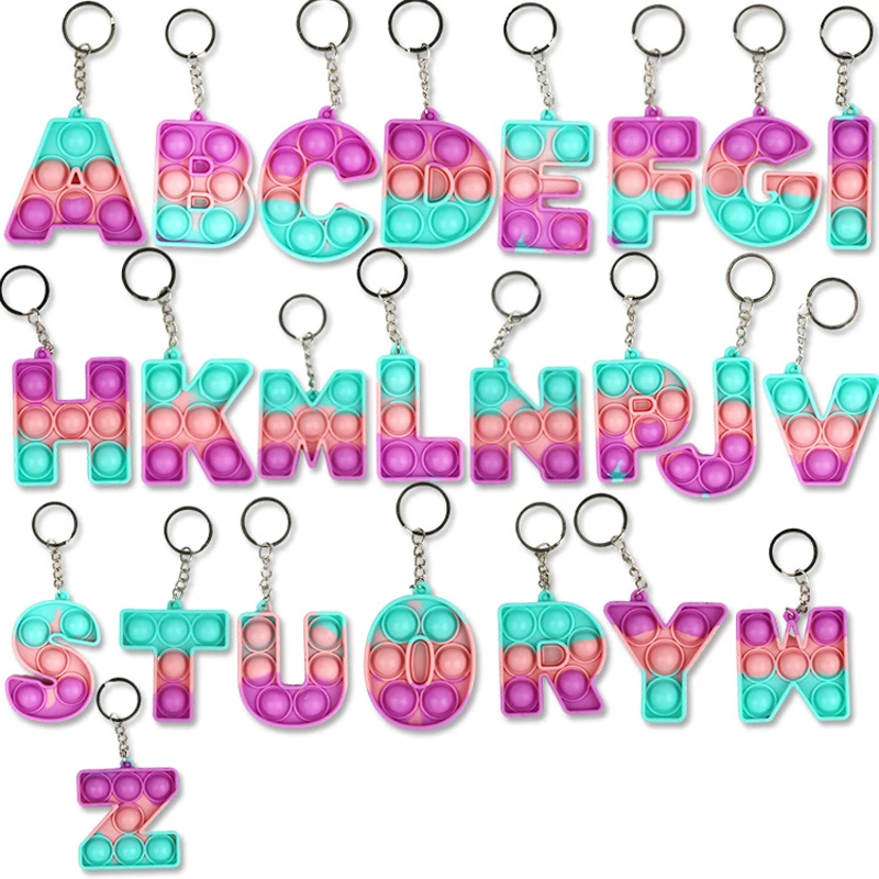 new pop its 26 letters spelling bubble music keychain fidget toys parent child interactive educational toys free global shipping