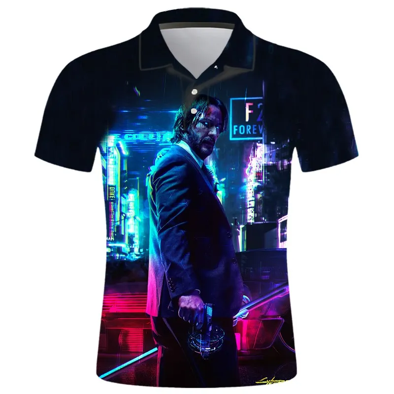 

Мужская летняя рубашка-поло с коротким рукавом и 3D-принтом