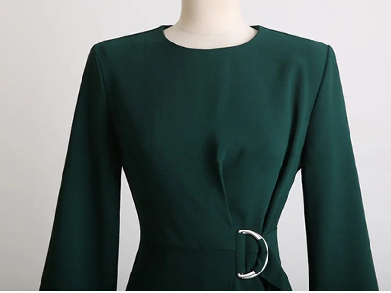 

autumn Elegant Office Pencil Dress Women O-neck Knee-length Sheath Dresses Business Bodycon Vestidos