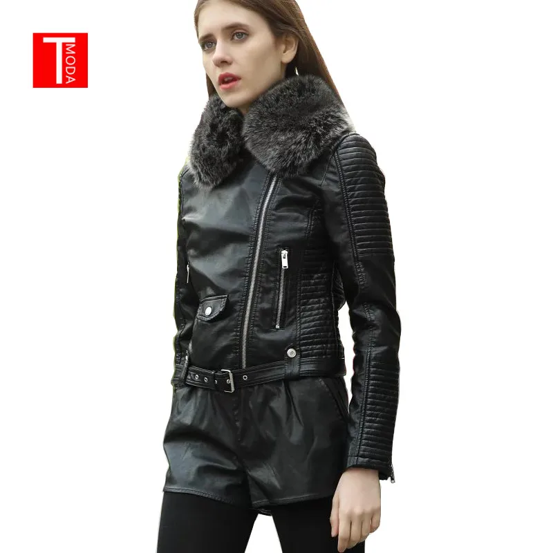 TMODA285 2021 горячие женские зимние теплые куртки из искусственной кожи с меховым