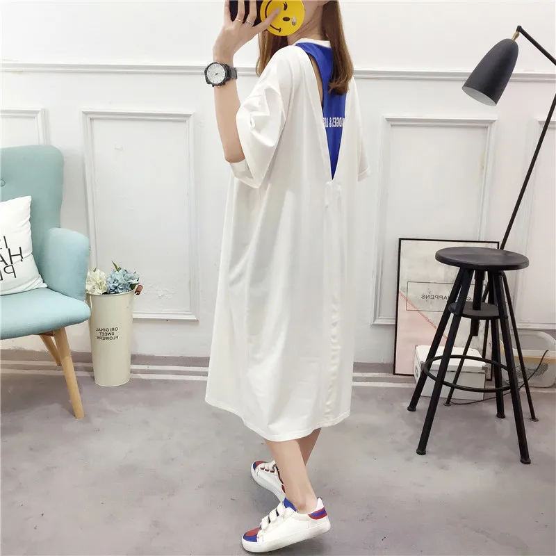 #4916 летняя футболка с имитацией двух частей Женская длинная коротким рукавом и