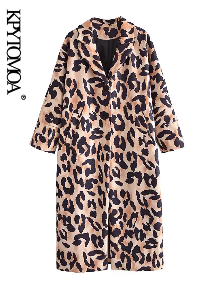

KPYTOMOA женское модное свободное шерстяное пальто с леопардовым принтом винтажное пальто с длинным рукавом и карманами женская верхняя одежд...