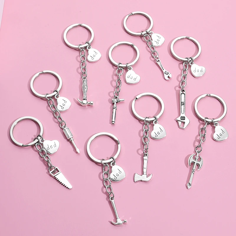 Брелок для ключей металлический брелок любовь папа молот топор пила подарок на