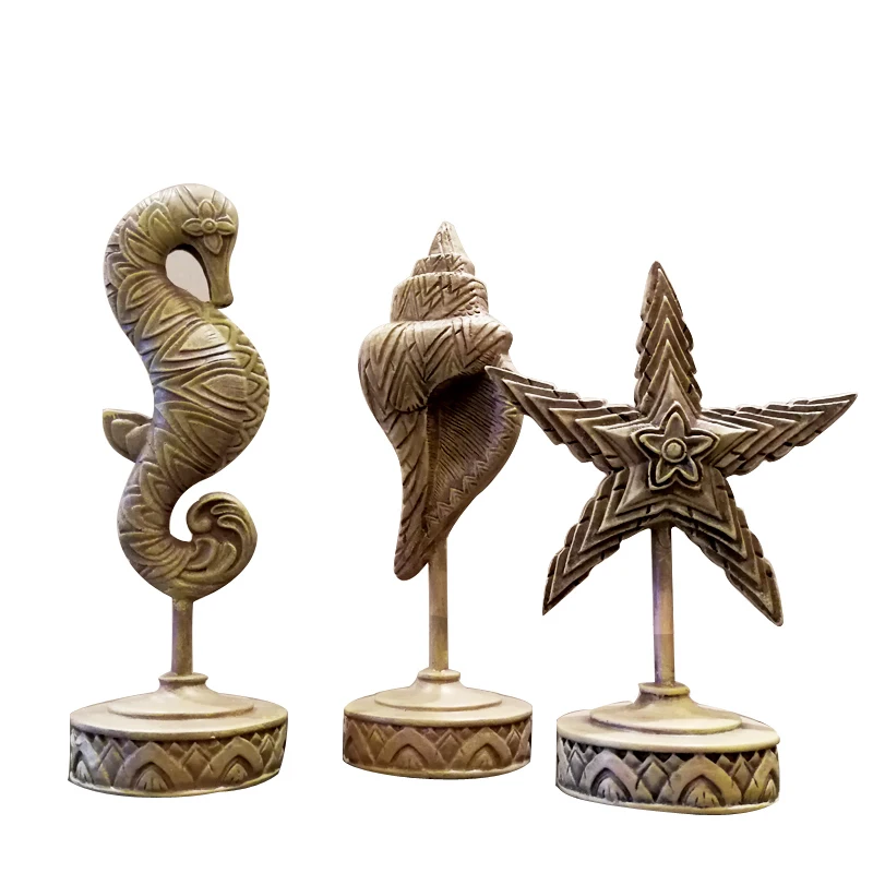 

3 Pcs/set Conch Sea Star Seahorse Retro Resin Ornaments Desk Decoration Marine Life Statuette Crafts American Vintage Home Decor