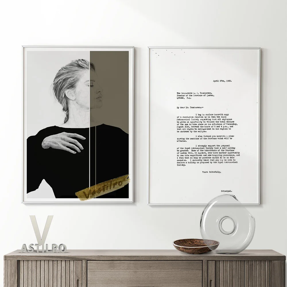 

Female Model Black White Photography Fashion Poster Text Typography Modern Minimalist Art Prints Wall Picture Living Room Decor
