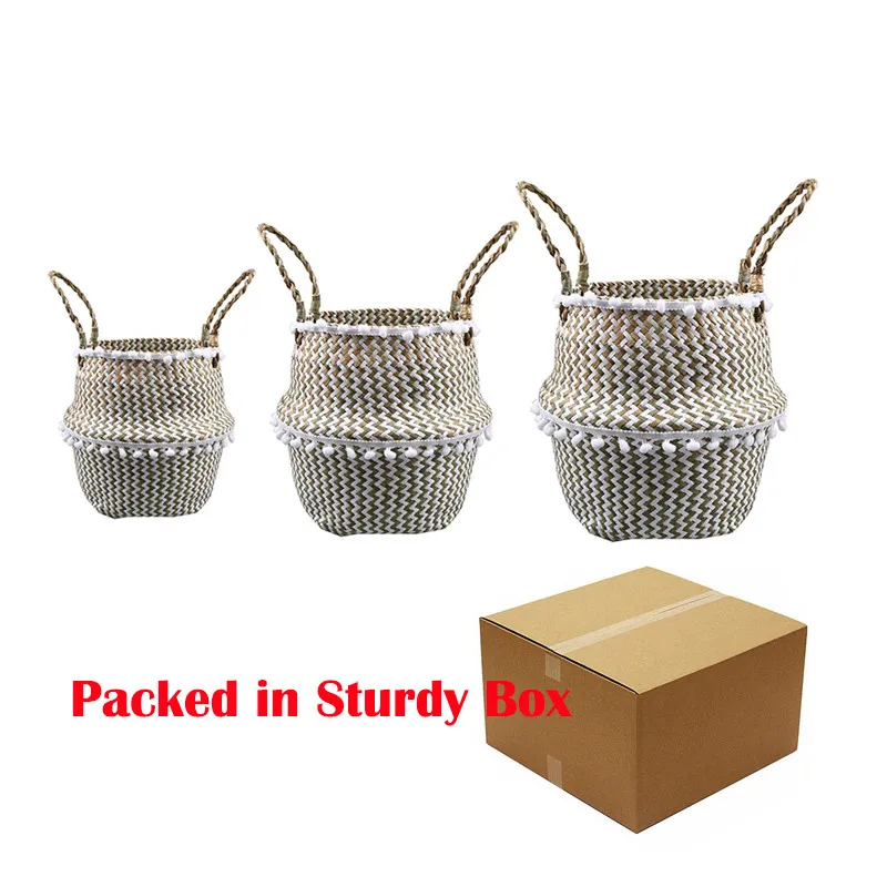 

Комплект из 3 предметов, в богемном стиле, с бубоном, корзины для хранения морских водорослей комплект соломы живота корзины с ручками Плете...