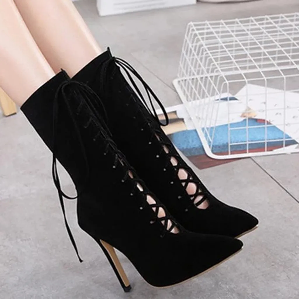 Женские пикантные ботинки с острым носком на высоком каблуке Модные женские в