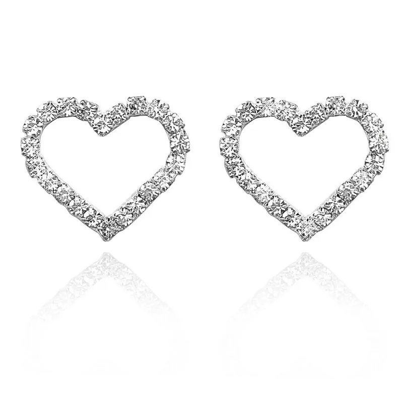 

2.5*2cm New Romantic Iced Out Crystal Heart Earrings Stud For Women Girl Gold Silver Plated Jewelry Gift