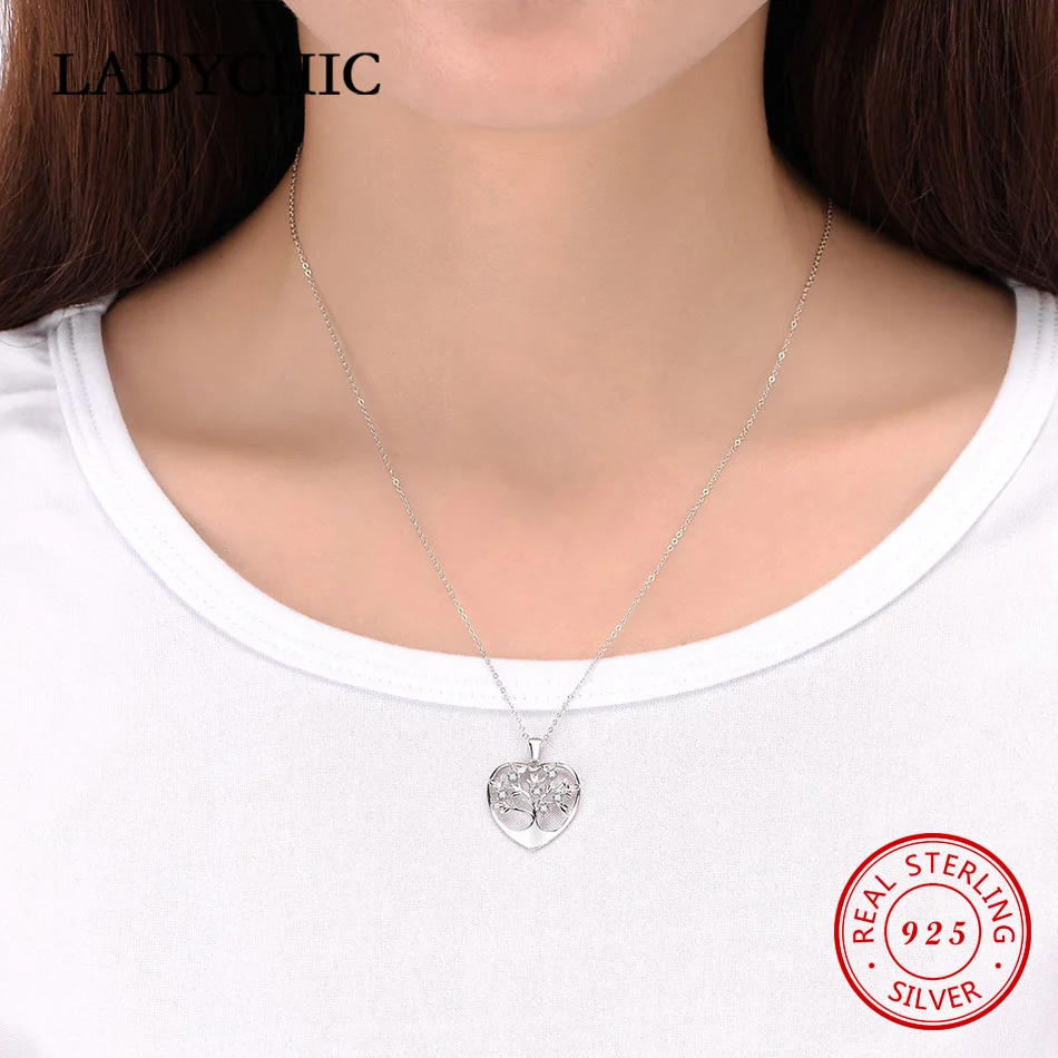 LADYCHIC, романтическое 925 пробы, серебряное дерево жизни, любовь, сердце, подвеска, ожерелья для женщин, хорошее ювелирное изделие, подарок на день Святого Валентина, LNS1048