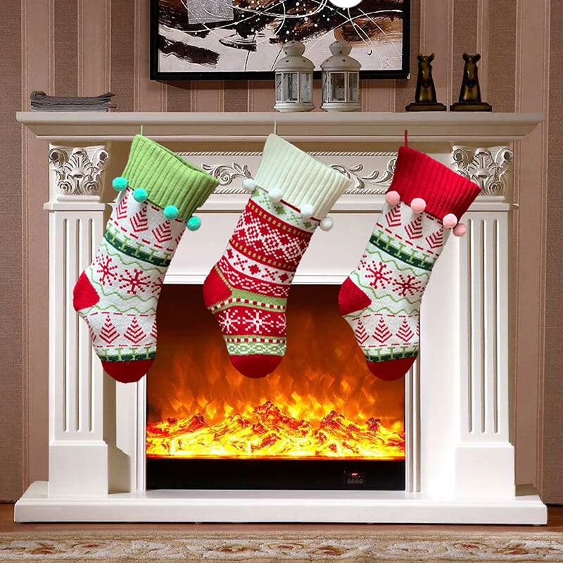 

New Christmas Stockings Gift Bag Knitted Wool Socks Christmas Tree Ornaments New Year Kids Gift Xmas Candy Apple Large Bags