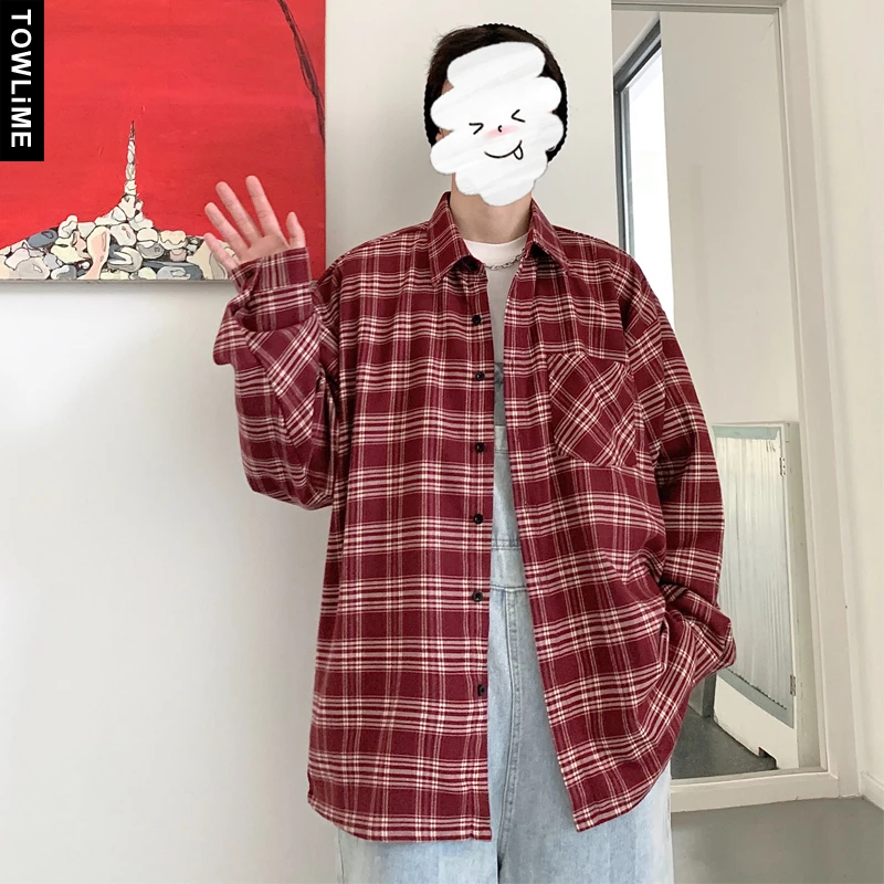 Buy Spring And Fall Men's Vintage Plaid Long Sleeve Shirt Women Fashion Oversized Blouse Streetwear Couple Casual Tops Man Clothing on