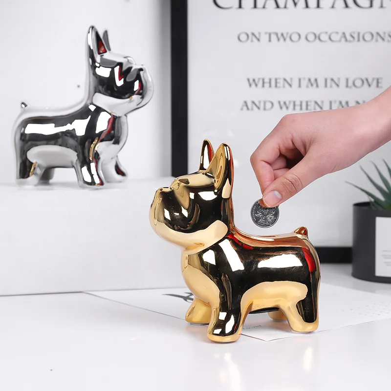 

Luxury Living Room Bulldog Electroplating Little Golden Dog Cachepot Ceramics Aesthetic Room Decor Nordic Modern Home Ornaments