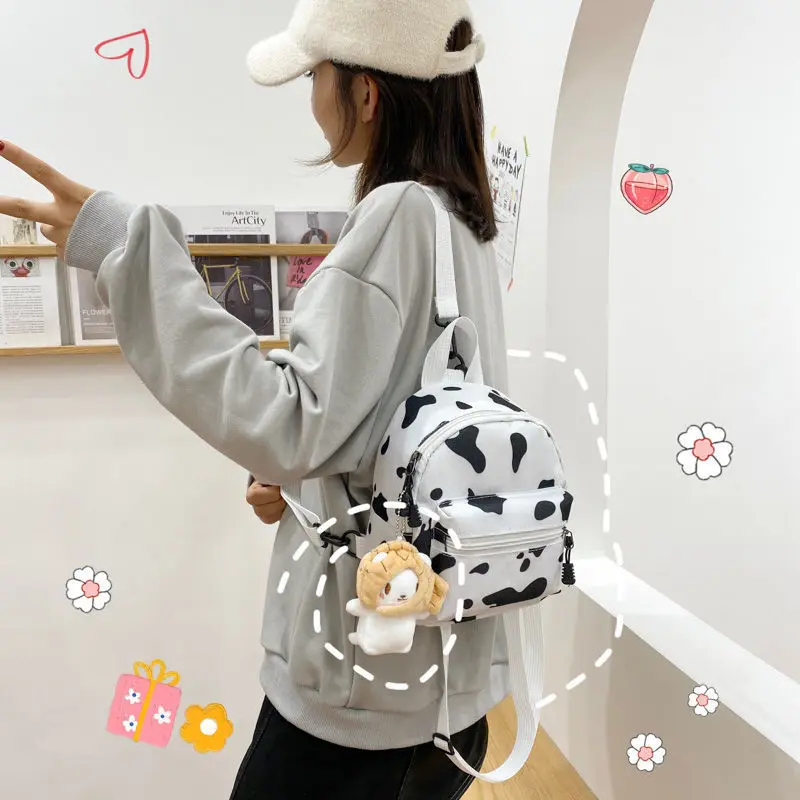 Мини-рюкзак женский с коровьим узором Милый Повседневный холщовый Универсальный
