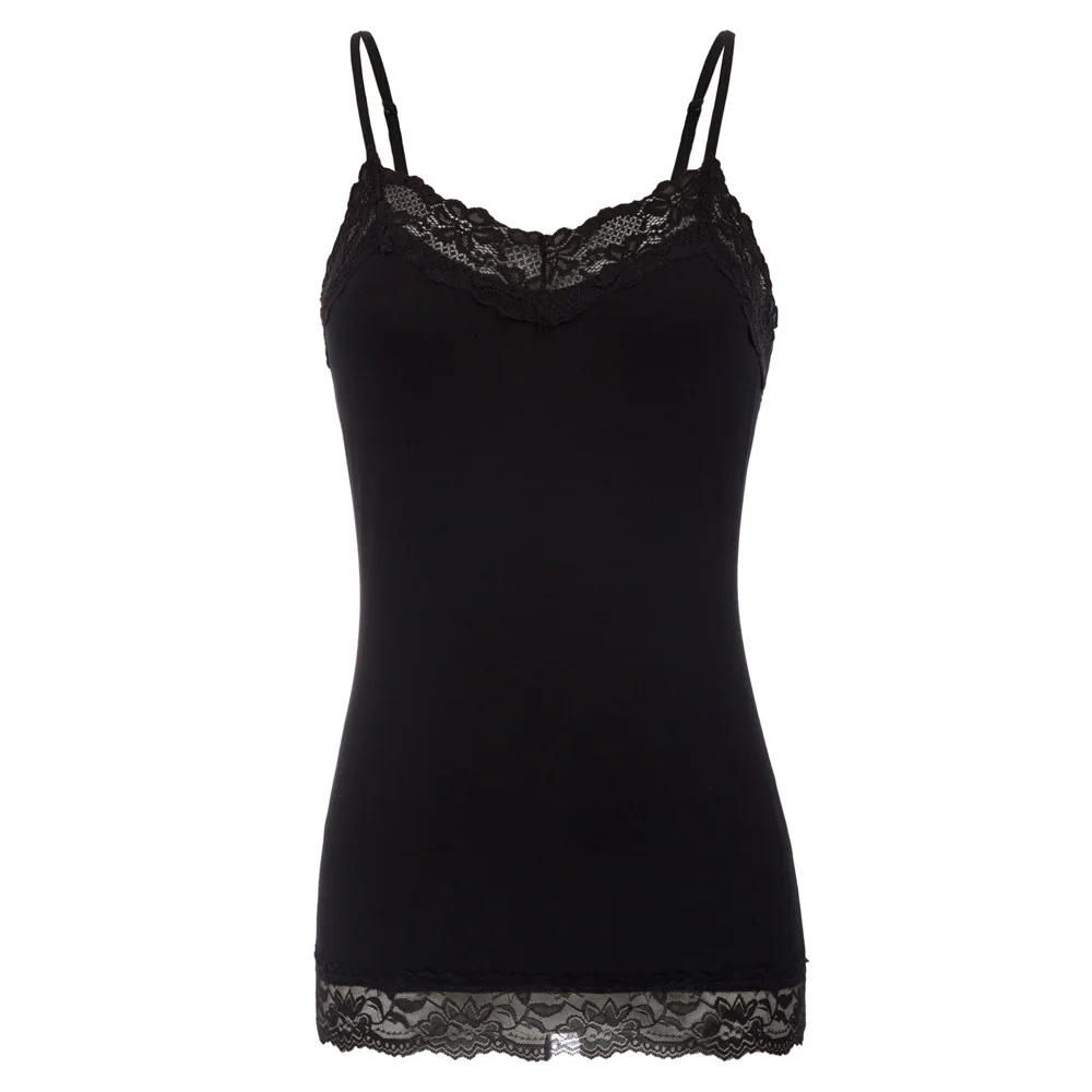 

Womens V-Neck Top Lace Trim Long Cami Tank Top Adjustable Straps Camisole Tops Camisole tank top