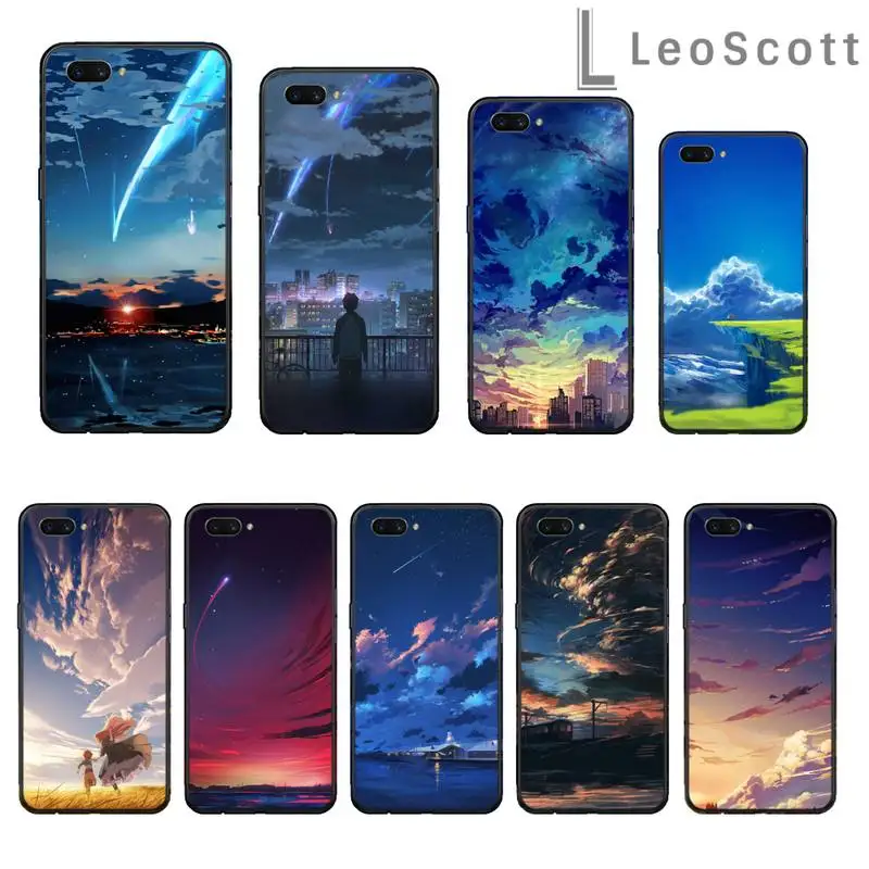 

Cartoon style night sky landscape scenery Phone Case For OPPO R9 R11 R15 R17 RENO Realme S PLUS Normal 2z 3 5 C2 pro cover