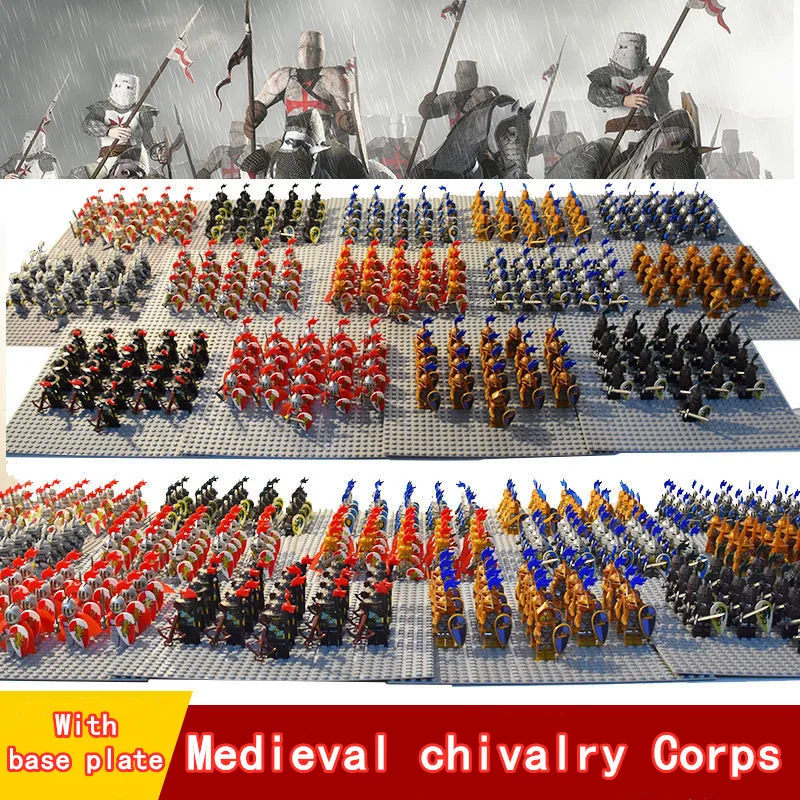 Medieval Chivalry Corps Knights Roman Soldiers Army Weapons Armor War Chariot Military Building Blocks Figures Toys For Kids
