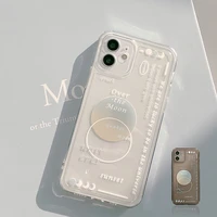 creative moon transparent phone case for iphone 12 11 pro max xr xs x 8 7 plus se 2020 cartoon painted couple tpu back cover