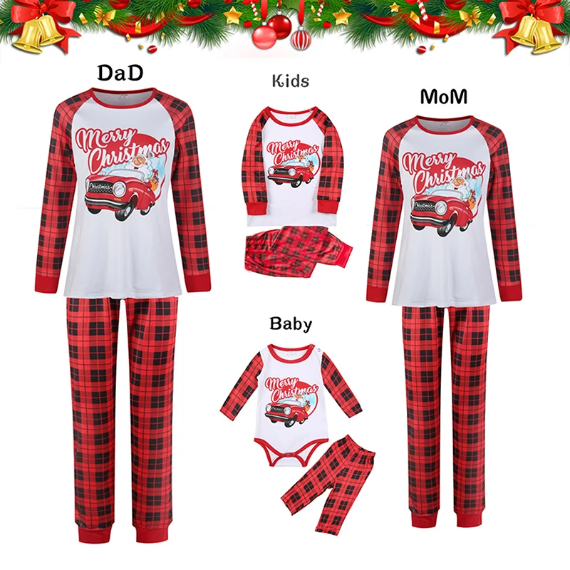 

Christmas Matching Pajamas Family Clothes 2021 Father Son Sleepcoat Romper Baby Mother Daughter Clothes Family Cartoon Pajamas