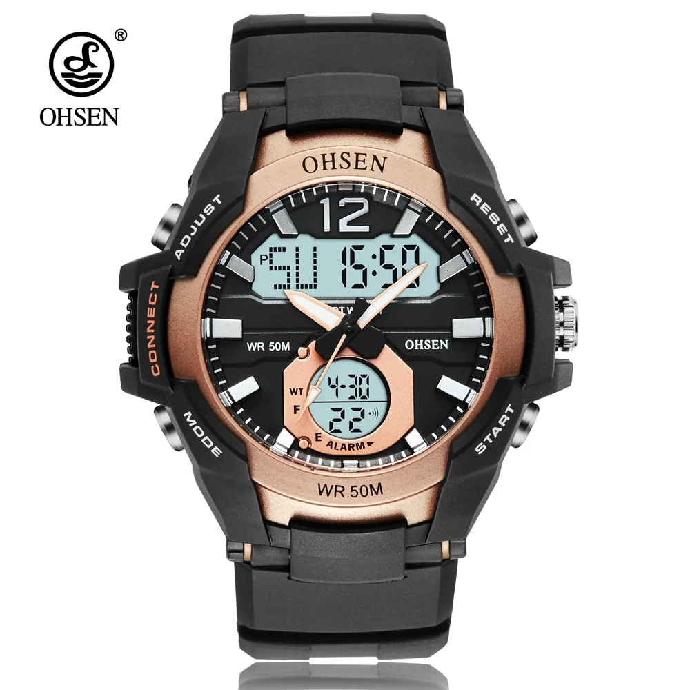 Gold wristwatch Цифровые электронные мужские наручные спортивные часы Модные Военные зеленые кварцевые часы Силиконовые часы браслет relogio masculino - Цвет: Gold wristwatch