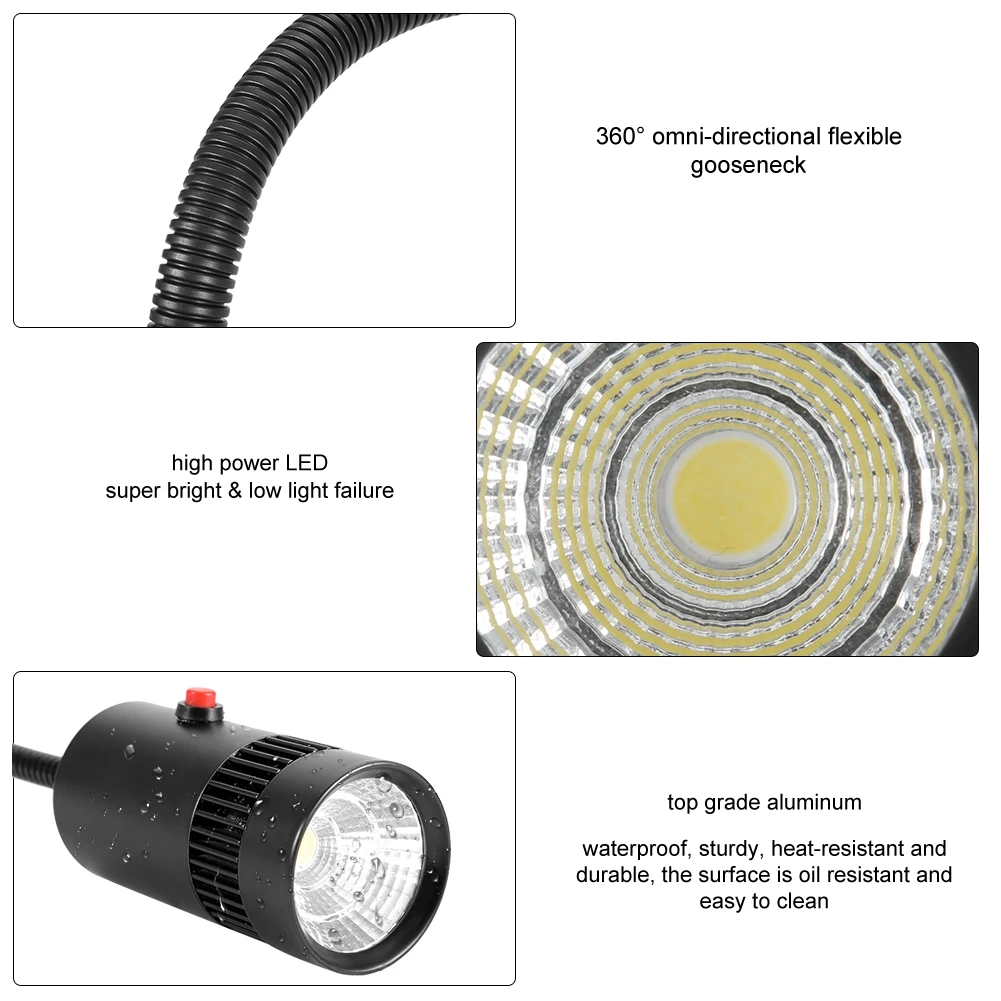 7W 110-220V LED Adjustable Neck Machine Tool Lathes Lamp Magnetic Mount US Plug 360° Omni-Directional Flexible Gooseneck | Освещение