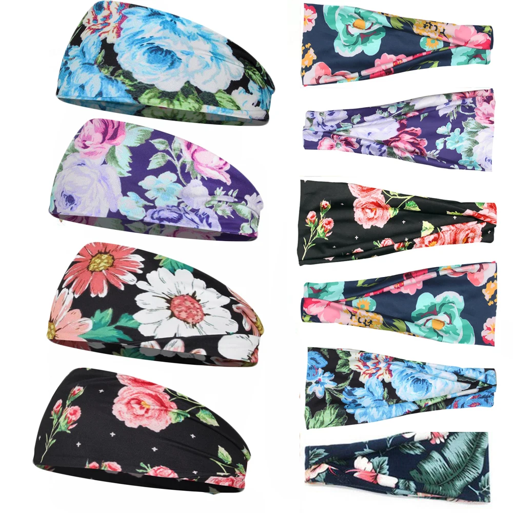 Модная впитывающая пот Спортивная Повязка с цветочным узором нескользящая