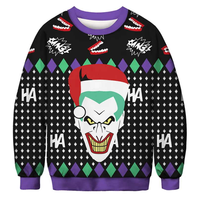 

Men Women Ugly Christmas Sweater 3D Clown Print Funny Novelty Holiday Crewneck Sweatshirt Pullover Xmas Sweaters Jumpers Tops