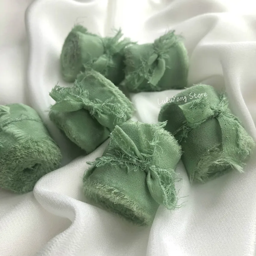 Зеленая серия лент из 100% шелка 25 мм 50 однотонный с деревянной шпулей и бантом