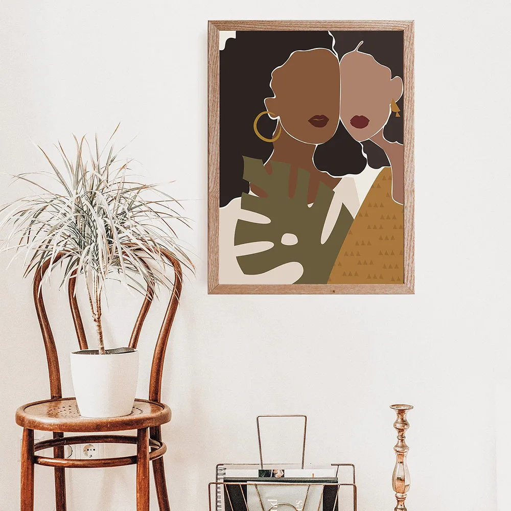 

Modern Black Girl Abstract Canvas Painting Wall Art Nordic Posters and Prints Wall Pictures for Living Room Decoration Frameless