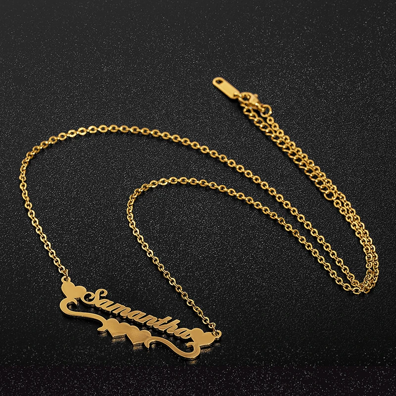 Персонализированные ожерелья с именем на заказ для женщин сердцем позолоченная