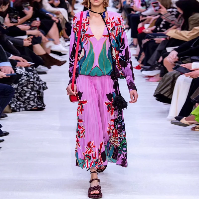 Женский модельный костюм из 2 предметов фиолетовая Свободная блузка с бахромой и