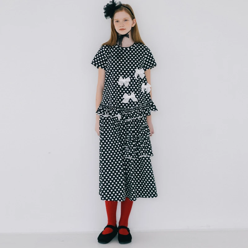 

Оригинальная юбка imakokoni в горошек с объемными оборками и высокой талией, тонкая юбка средней длины Xia Xian, 192665