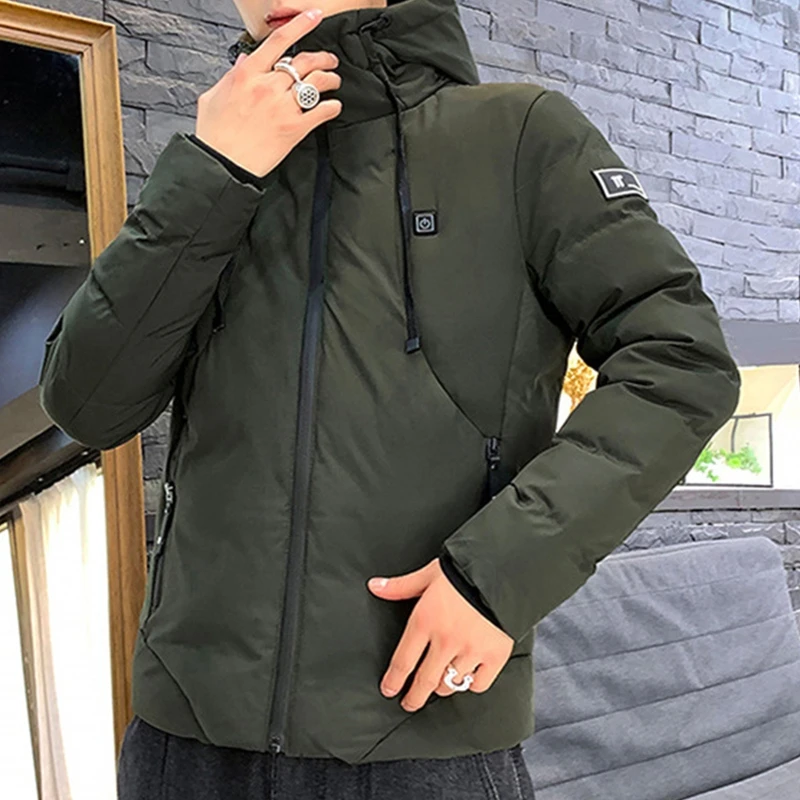 

Mens Winter Heated Thick Coat USB Charging Electric Heating Drawstring Hoodie Jacket Windproof Thermal Warm Zip Outwear