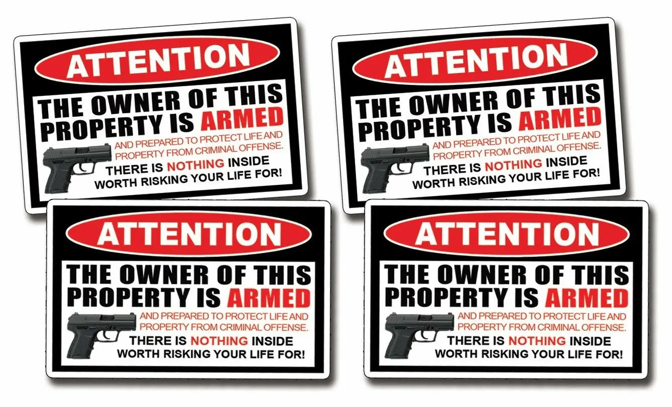 

Warning Decals 4 Mini Owner Armed Warning Decal Sticker Gun Control Handgun 2nd Amendment 2A PVC Vinyl Reflective Stickers