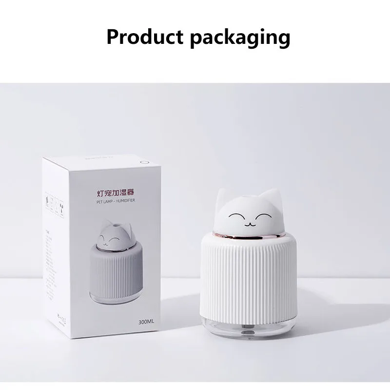 

300ML USB Portable Air Humidifier Ultrasonic Aroma Oil Essential Diffuser LED Light Cute Cat Bear Mist Maker For Home Car