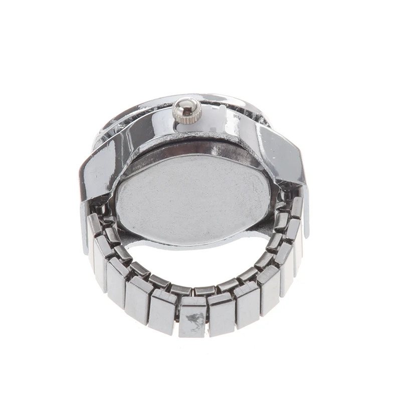 

Stretch Band Flower Inlay Hunter Case Finger Ring Quartz Watch For Lady