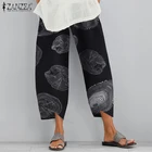 Брюки ZANZEA женские с цветочным принтом, винтажные длинные брюки с эластичным поясом, повседневные султанки в стиле палаццо, на лето