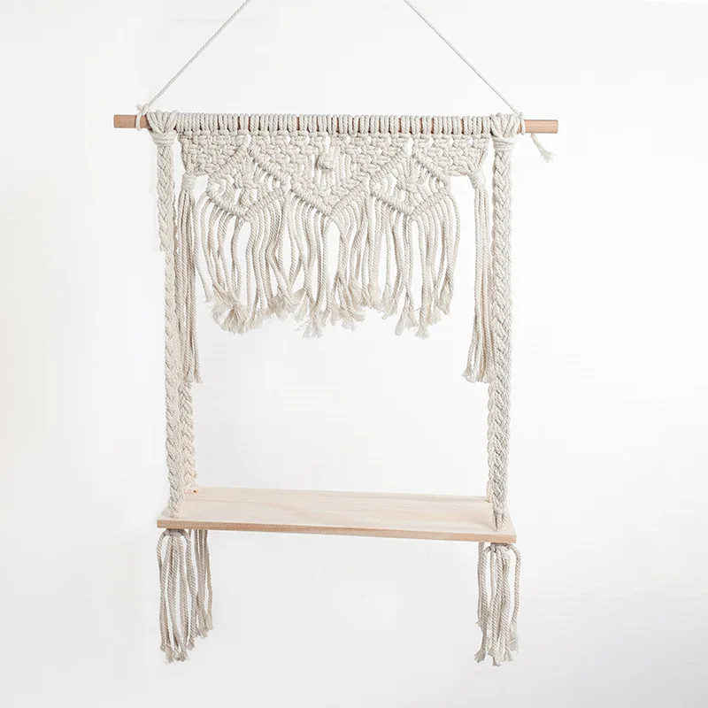 Cilected Home Decoration Macrame Rope Tapestry Rack Wooden Shelf Floating Plant Hanging Wall Shelves Crafts | Дом и сад