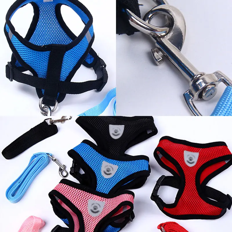 

Small Dog Mesh Chest Strip Adjustable Breathable Dog Pet Harness And Leash Set Puppy Vest Harness Cute Safety Puppy Dog Supplies