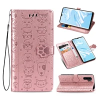 cartoon cute cat dog pu leather flip phone case for huawei p30 p40 pro lite wallet card slots stand cover for honor 20 pro case