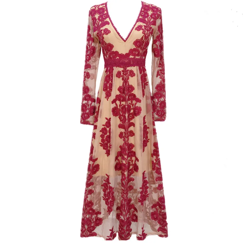Женское пляжное платье-макси с глубоким V-образным вырезом кружевное платье до