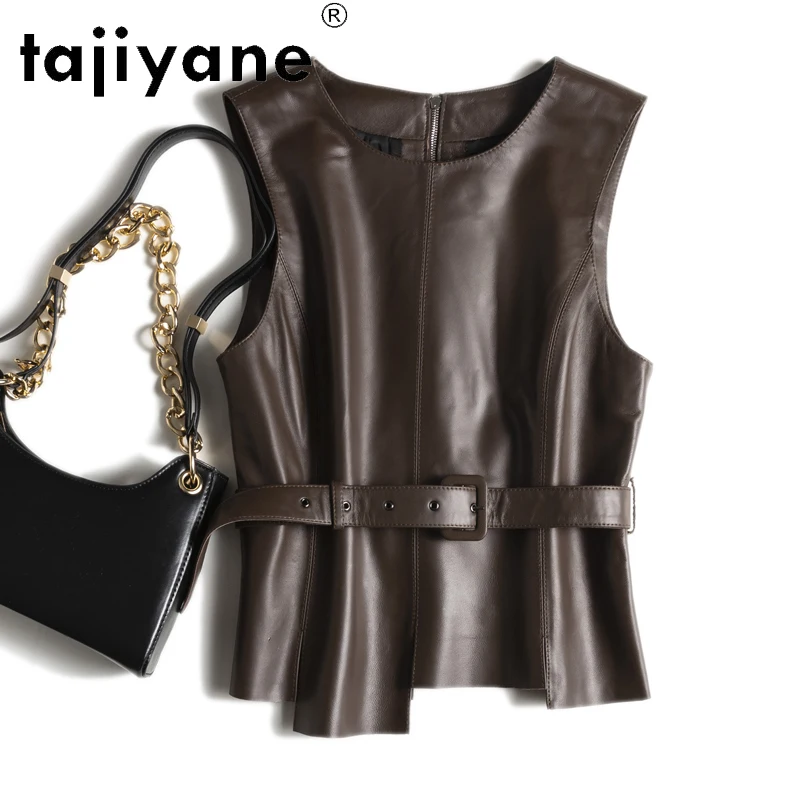 

Tajiyane Real Sheepskin Sleeveless Jackets Woman Genuine Leather Vest Womens Clothing Fashion Women Coats Cuero Genuino TN2849