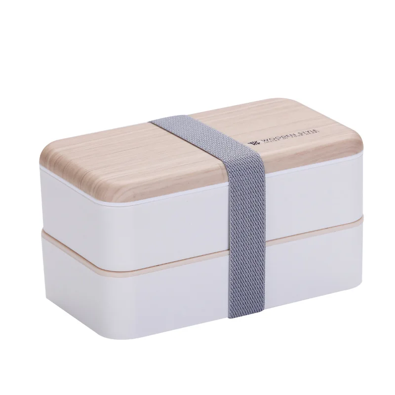 

Double Layer Lunch Box Wood Grain Bento Box Portable Container Box BPA Free Food Container Food Storage Containers Microwaveoven