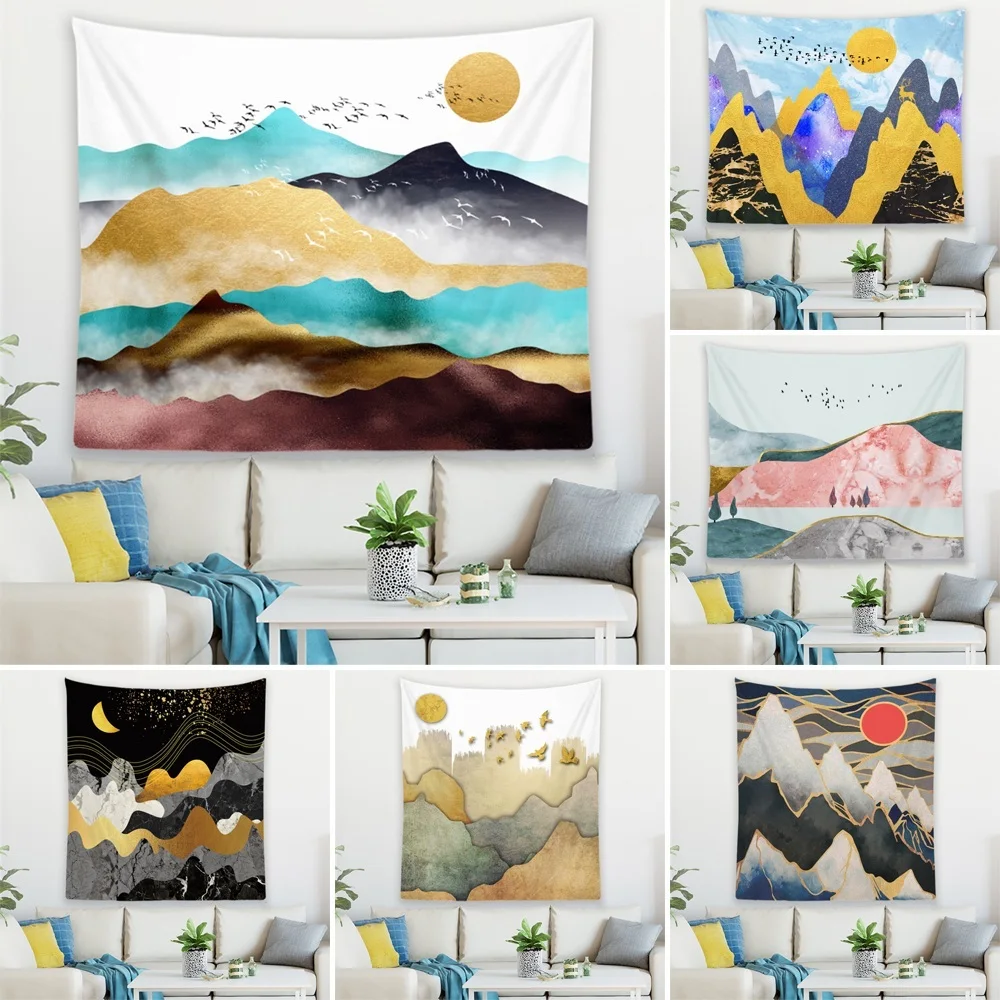

F&G Nordic Landscape PaintingTapestry Sunset Mountain Dormitory Decoration Living Room Bedroom Tapestry Background Wall Decor