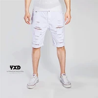 2022 summer mens solid color casual slim fit ripped short jeans mens skinny denim beggar shorts for men streetwear hole pants