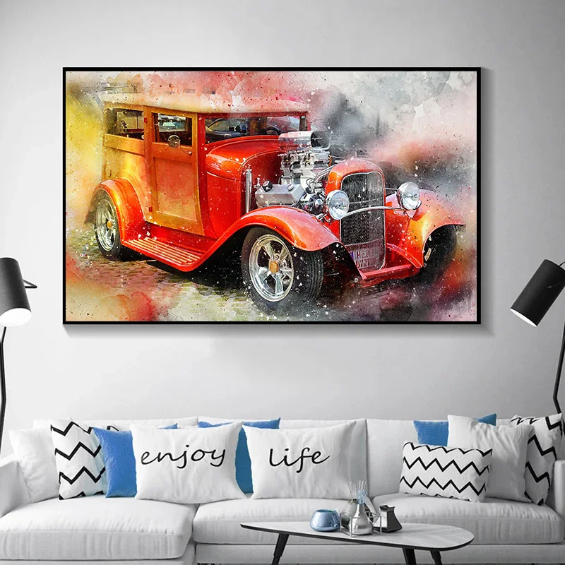 

Retro Car Poster Picture Print Canvas Paintings Wall Art Pictures Abstract Posters and Prints For Living Room Decor Home Decor