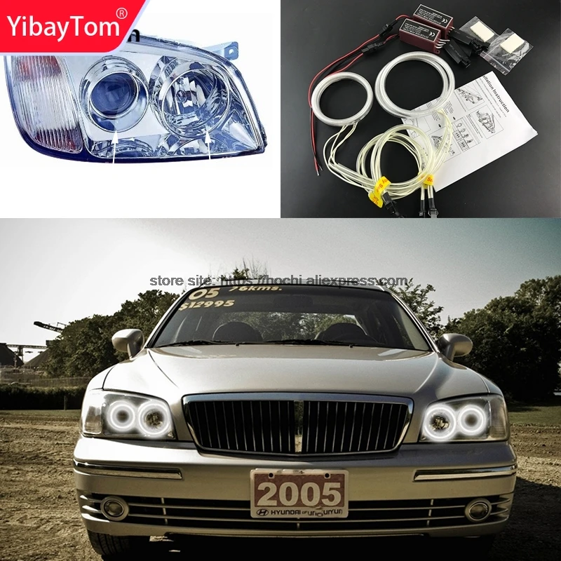 

YibayTom ccfl angel eyes kit white 6000k ccfl halo rings headlight for Hyundai Grandeur 1998 to 2005