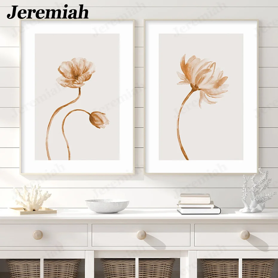 

Modern Minimalist Plant Canvas Poster Bohemian Style Blooming Plant Beige Printing Picture Living Room Decoration