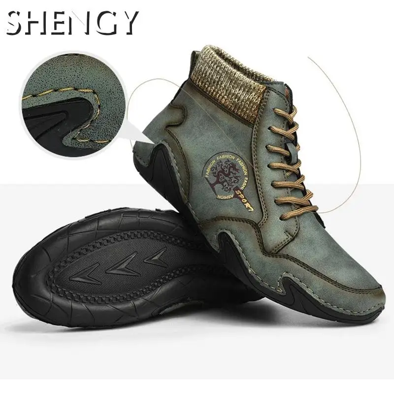 Новинка Мужские ботинки Плюшевые сапоги до лодыжки Устойчивый на шнуровке