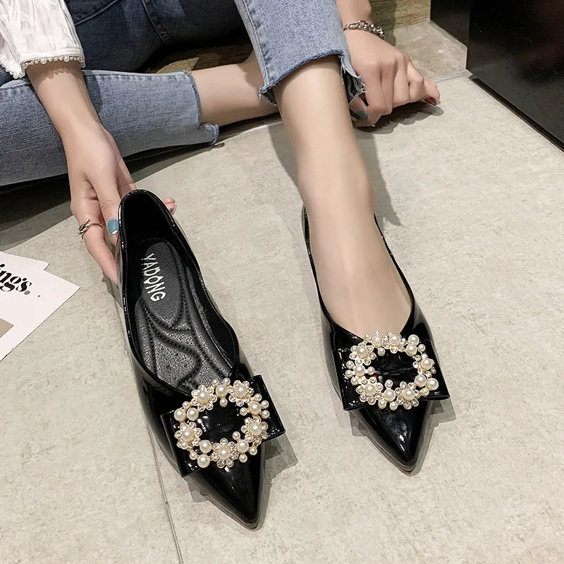 

Casual Woman Shoe Pointed Toe Modis All-Match Elegant Female Footwear Pearl Decorateion Soft Shallow Mouth New Summer Moccasin 2