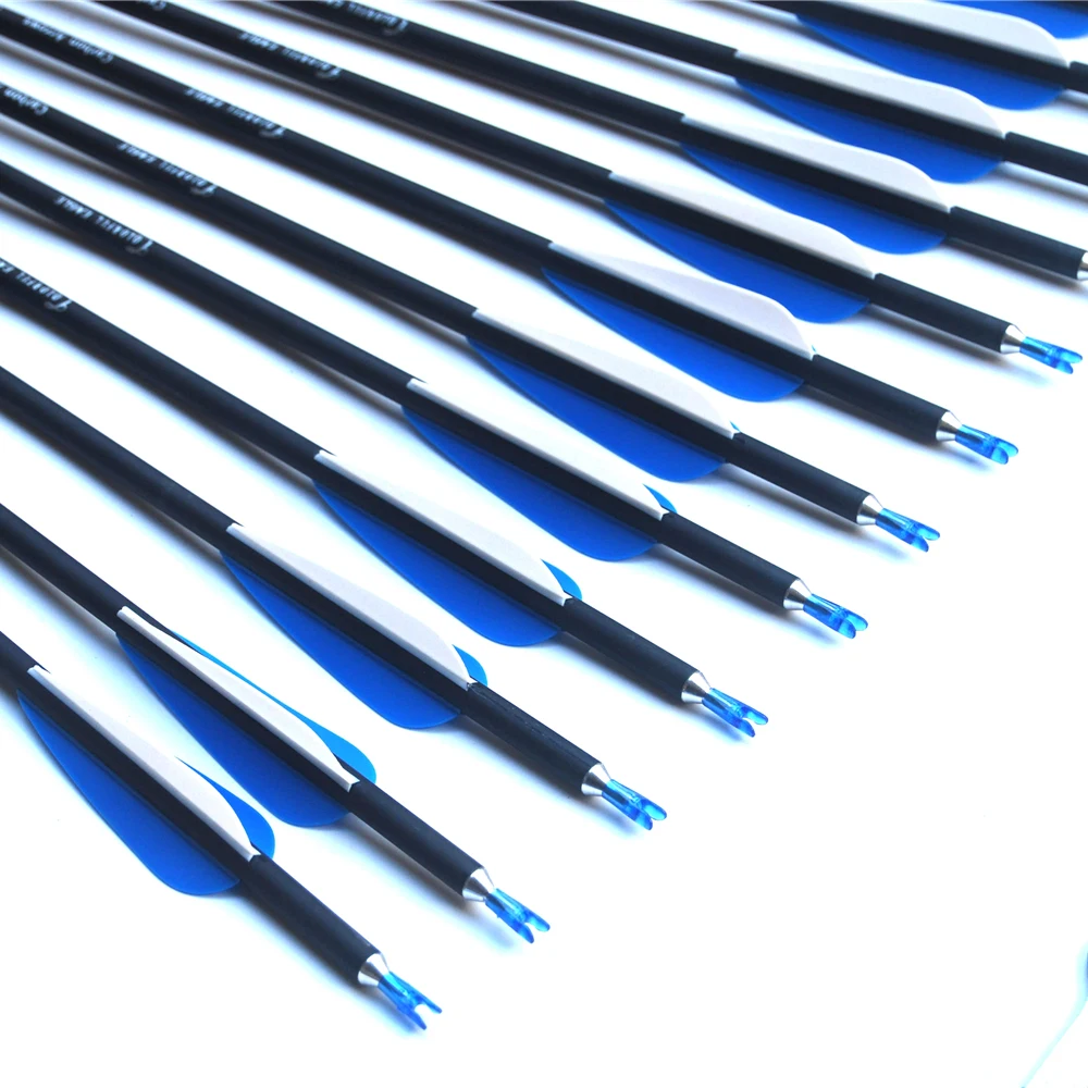 Стрелы из лука карбоновые стрелы со сменным наконечником 500 голубые и белые перья